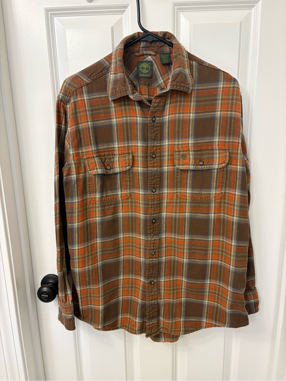 Timberland Brown & Orange Plaid Button-Down Flannel Shirt